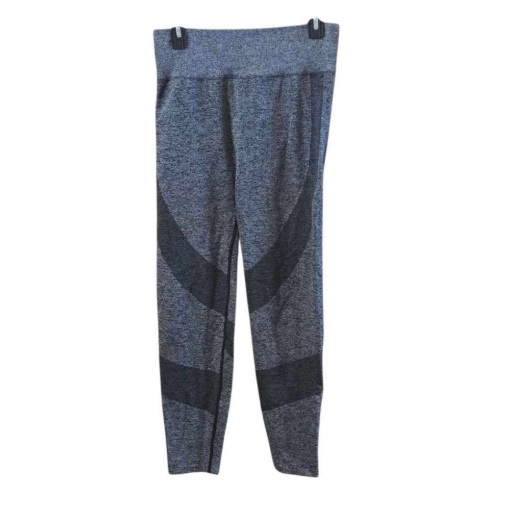 Pink Sport Heathered Gray and Black Wave Panel Colorblock Leggings Women's L